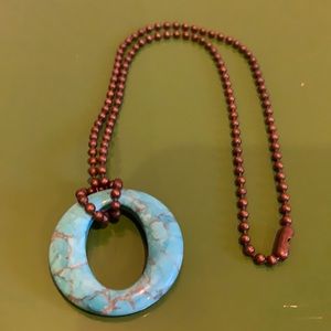 Turquoise Pendant with Copper ball chain